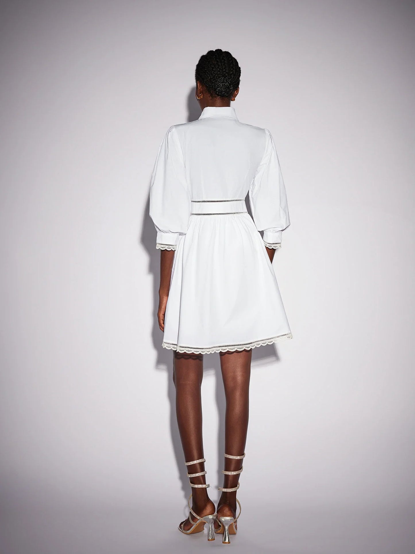 White High Neck Hollow-Out Patterned Mini Dress