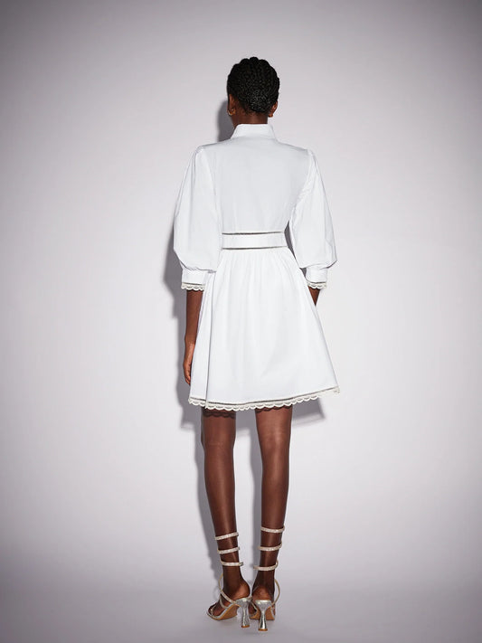 White High Neck Hollow-Out Patterned Mini Dress