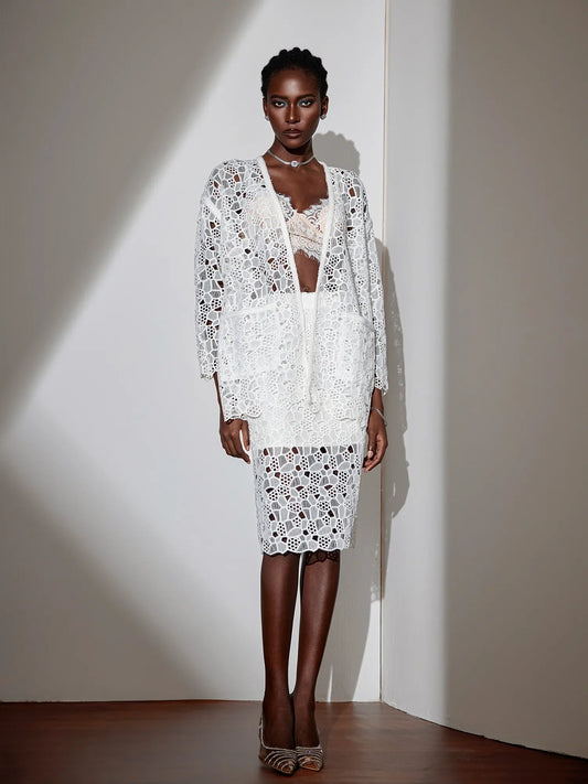 White Mesh Cut-Out Two-Piece Set