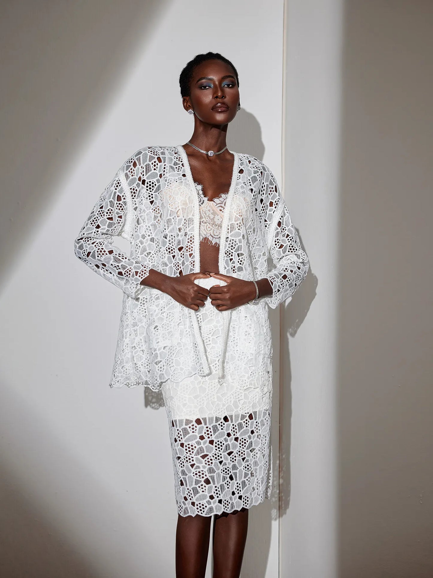 White Mesh Cut-Out Two-Piece Set