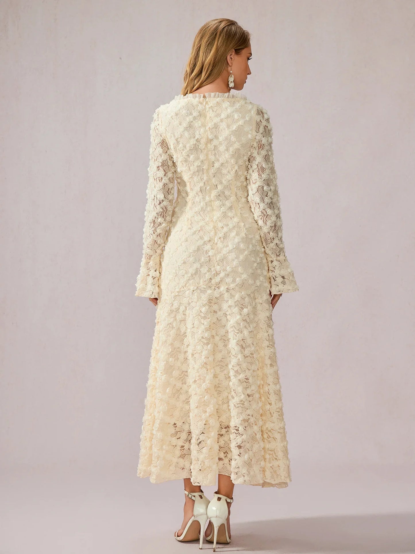 White Patchwork Square Neck Midi Dress