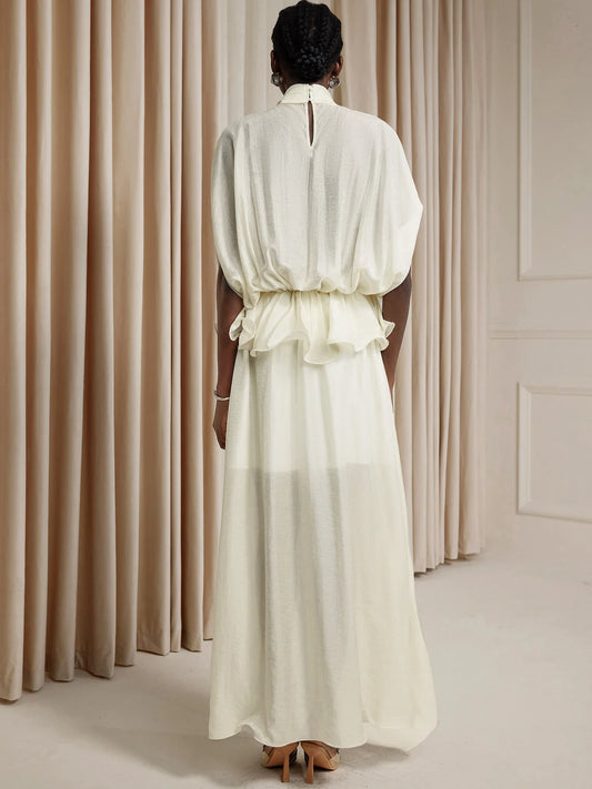 White Ruched Tie-Front Maxi Dress