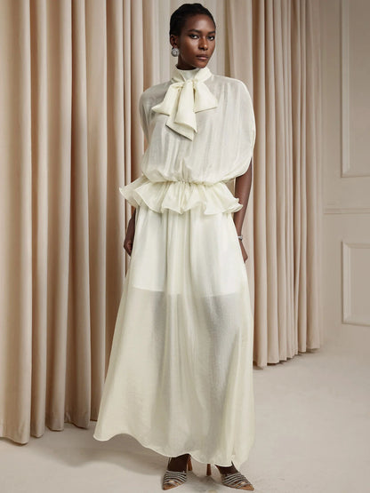 White Ruched Tie-Front Maxi Dress