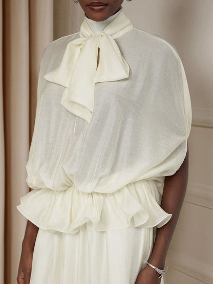 White Ruched Tie-Front Maxi Dress