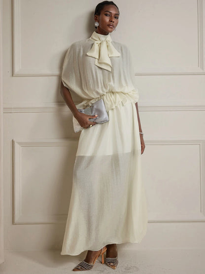 White Ruched Tie-Front Maxi Dress