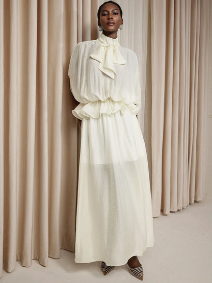 White Ruched Tie-Front Maxi Dress