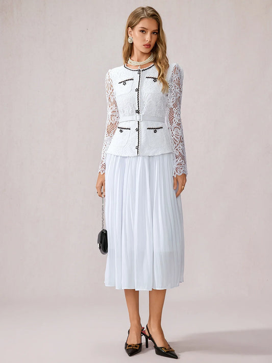 White Sheer Sleeve Midi Dress