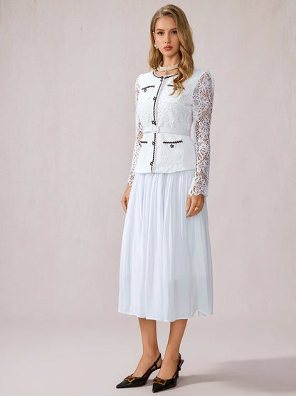 White Sheer Sleeve Midi Dress