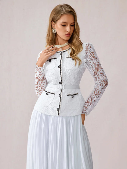 White Sheer Sleeve Midi Dress