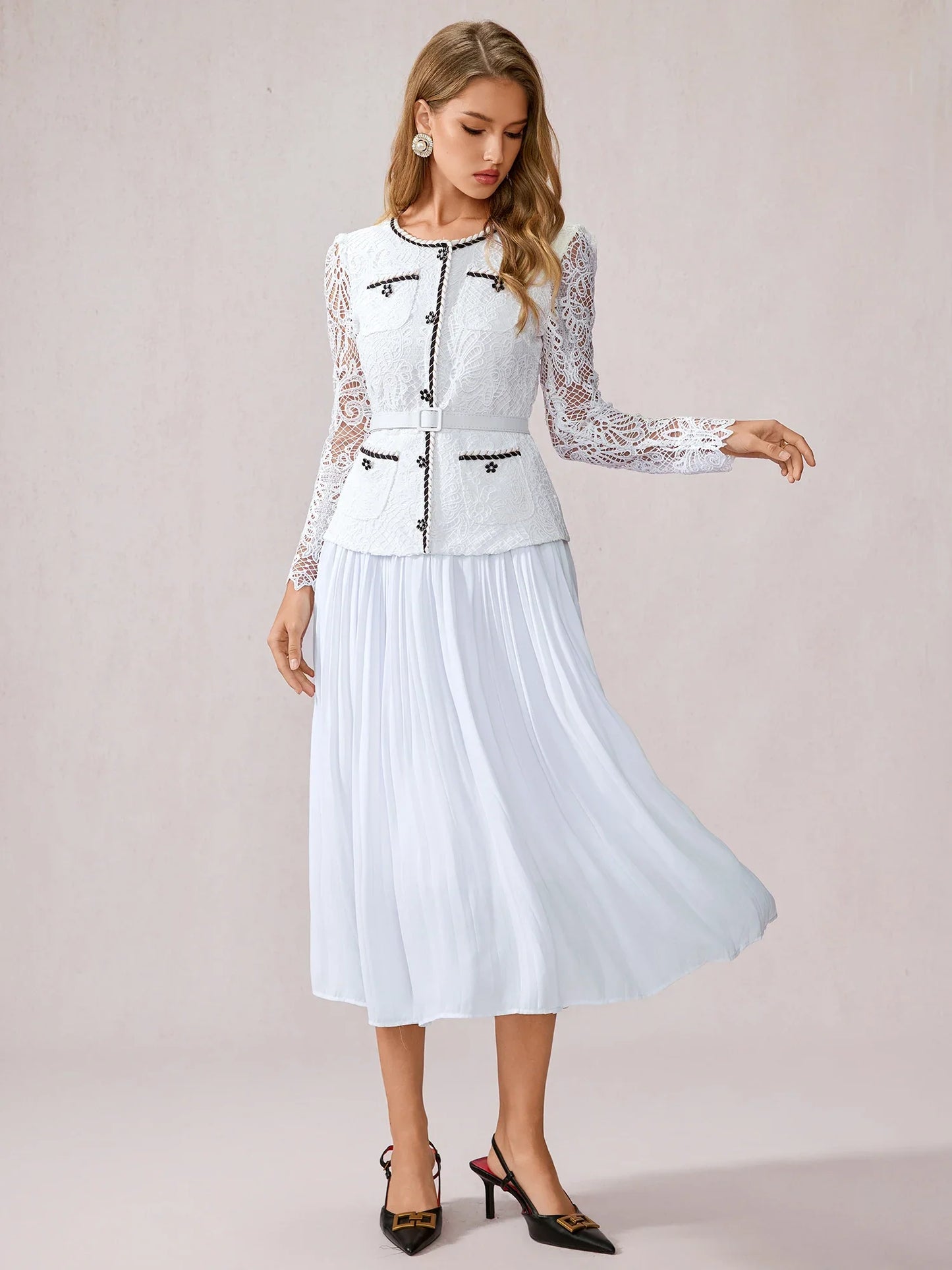 White Sheer Sleeve Midi Dress