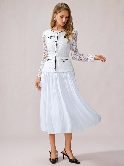 White Sheer Sleeve Midi Dress