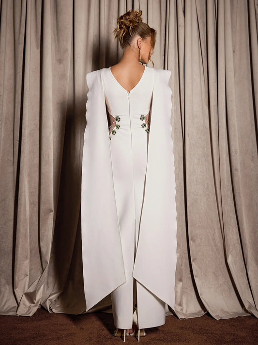 White Shoulder Cape Cutout Midi Dress