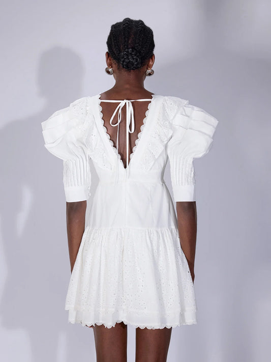 White V-Neck Cut-Out Mini Dress