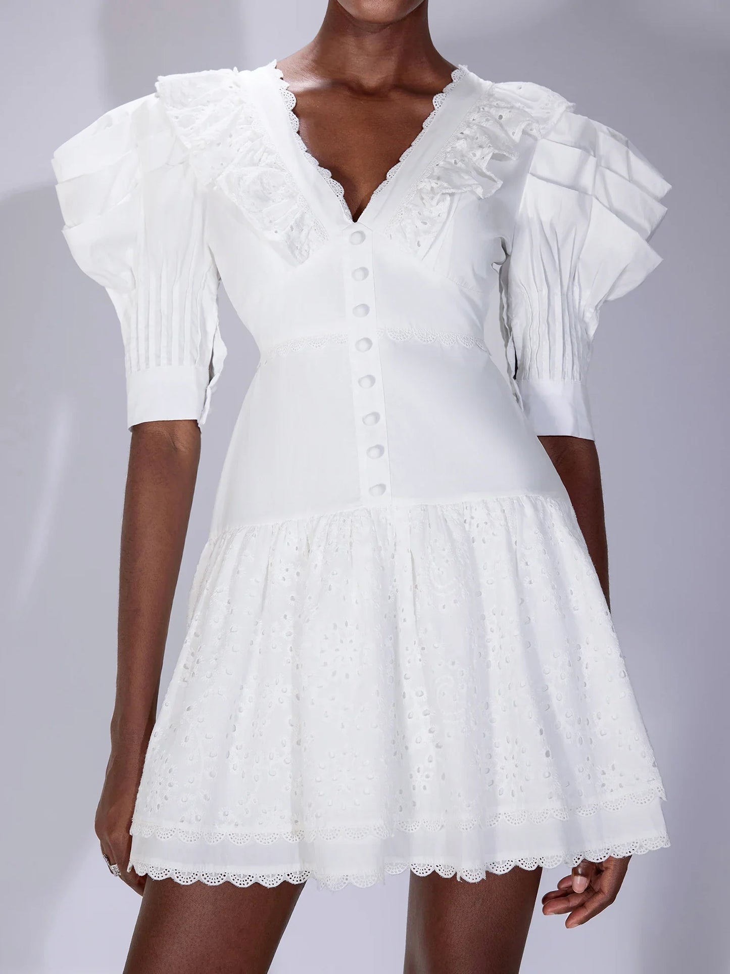 White V-Neck Cut-Out Mini Dress