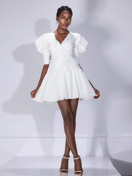 White V-Neck Cut-Out Mini Dress