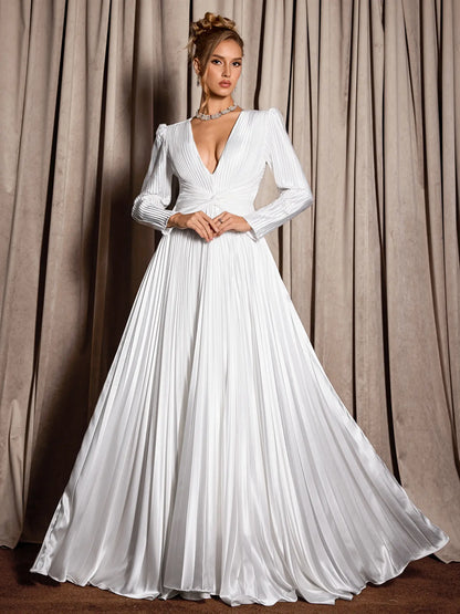 White V-Neck Ribbed Maxi Dress