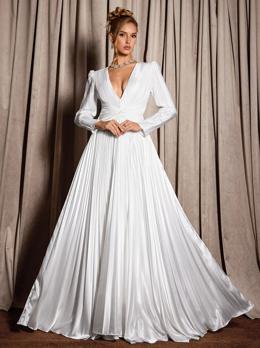 White V-Neck Ribbed Maxi Dress