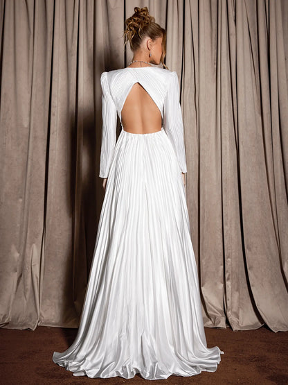 White V-Neck Ribbed Maxi Dress