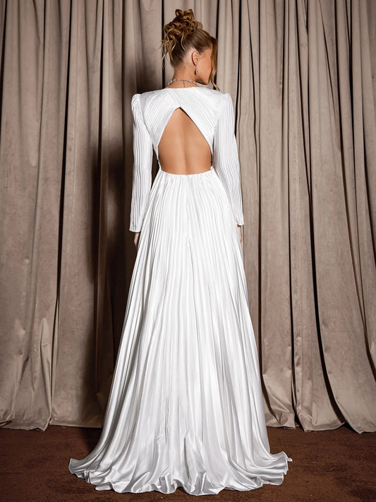 White V-Neck Ribbed Maxi Dress
