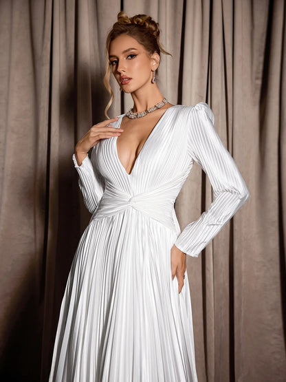 White V-Neck Ribbed Maxi Dress