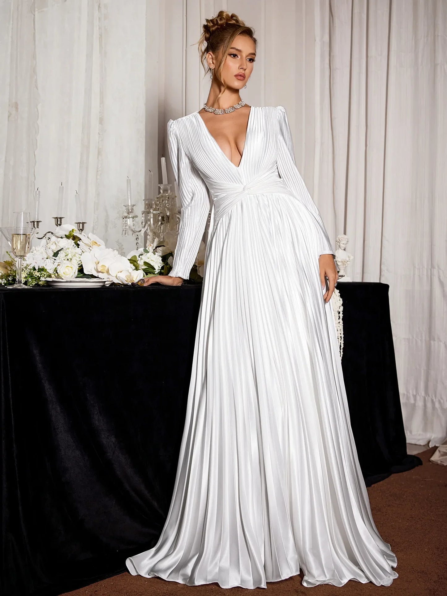 White V-Neck Ribbed Maxi Dress
