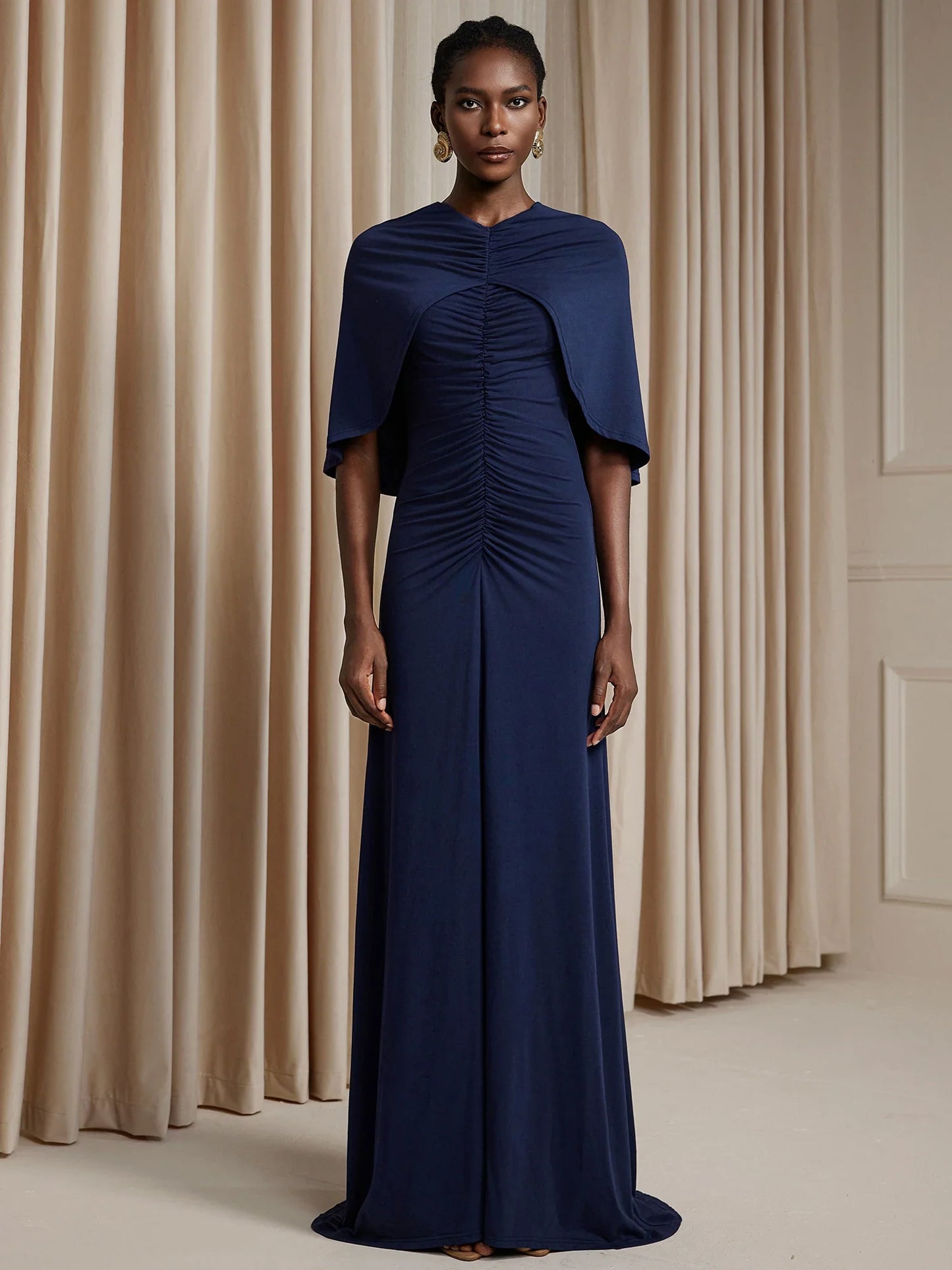 Wrap-around pleated fitted Maxi dress