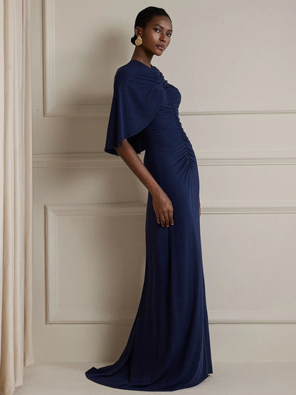 Wrap-around pleated fitted Maxi dress