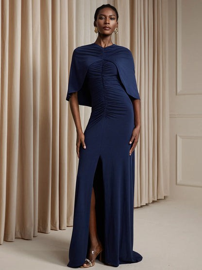 Wrap-around pleated fitted Maxi dress