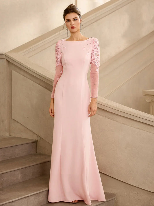 Pink Floral Mermaid Maxi Evening Dress