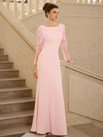 Pink Floral Mermaid Maxi Evening Dress