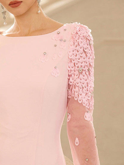 Pink Floral Mermaid Maxi Evening Dress